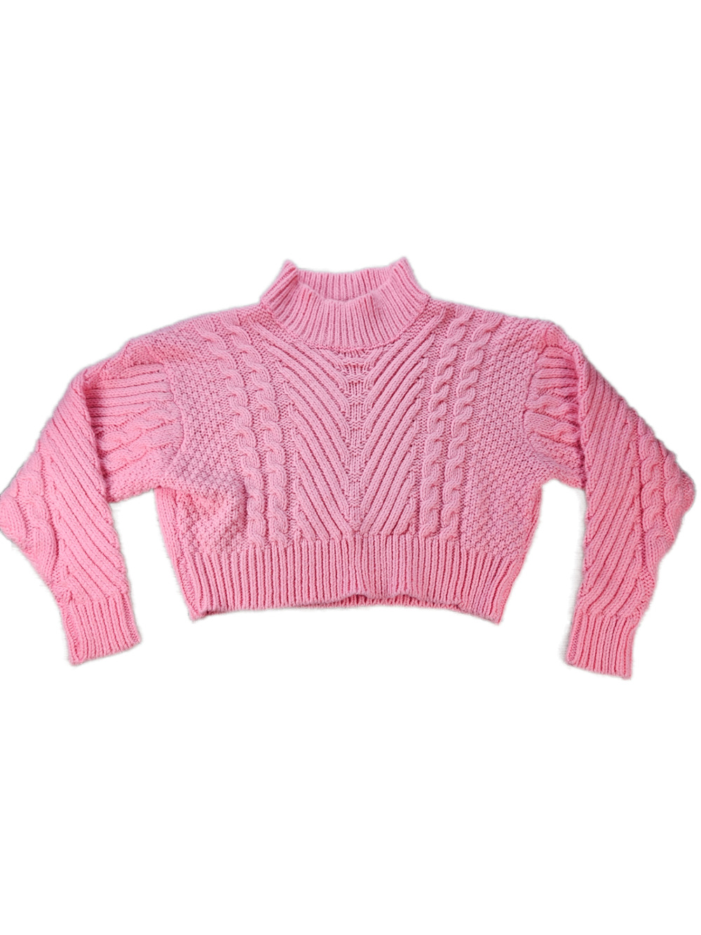 VILA Cable Knit Sweater Women's Pink Size S Cropped Mock Neck